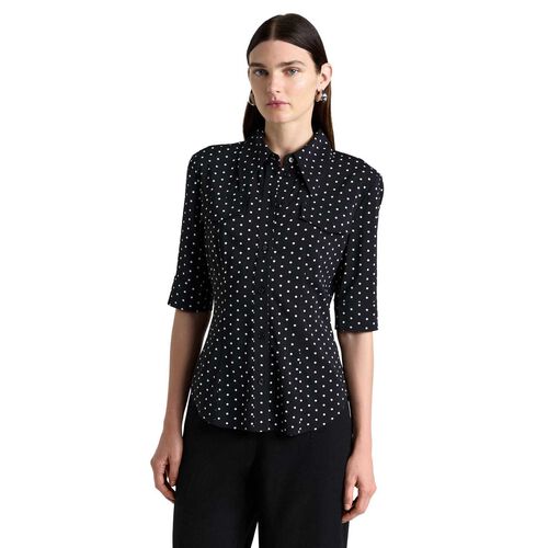 Cue Stretch Viscose Spot Short Sleeve Fitted Shirt